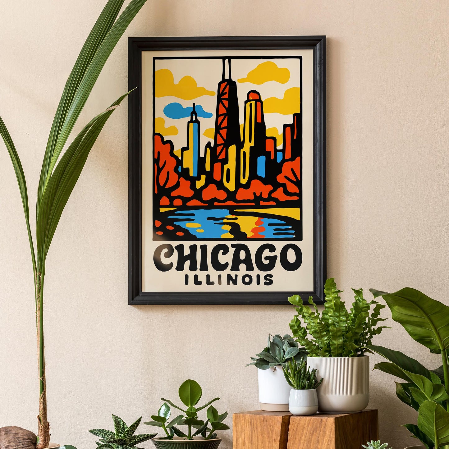 Chicago Skyline Retro Poster Print