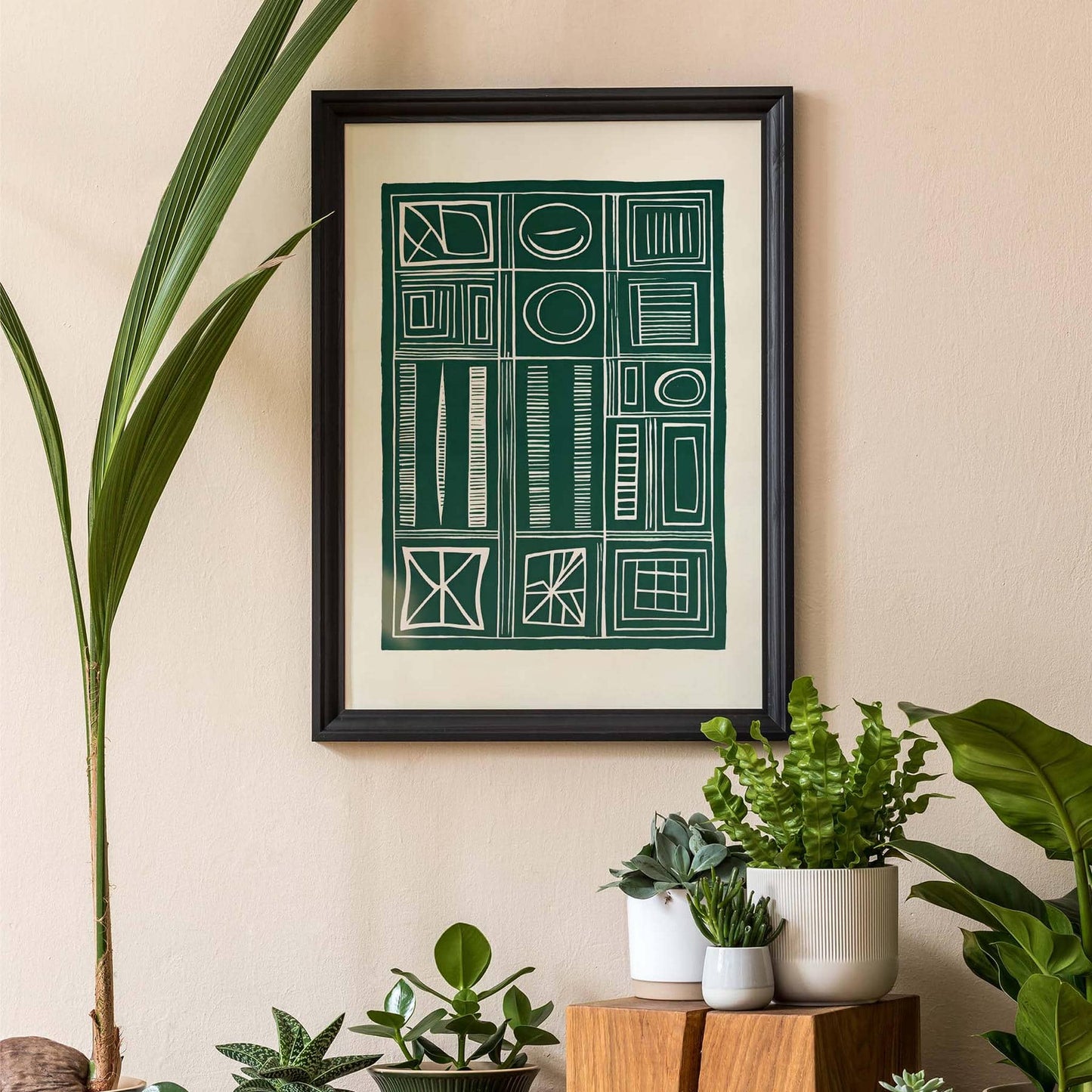 Retro Shapes in Green Art Print