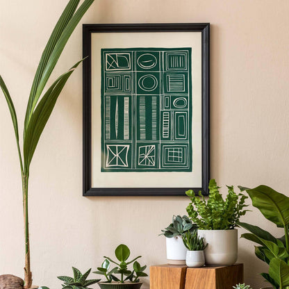 Retro Shapes in Green Art Print