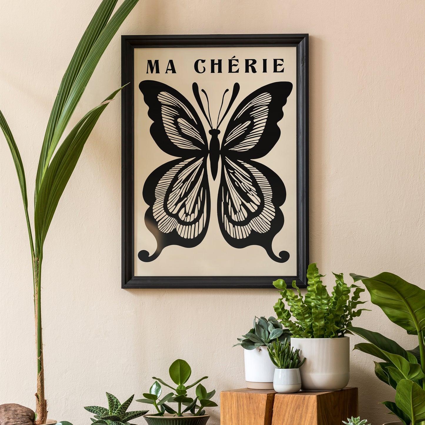 Ma Cherie Retro Black Butterfly Print