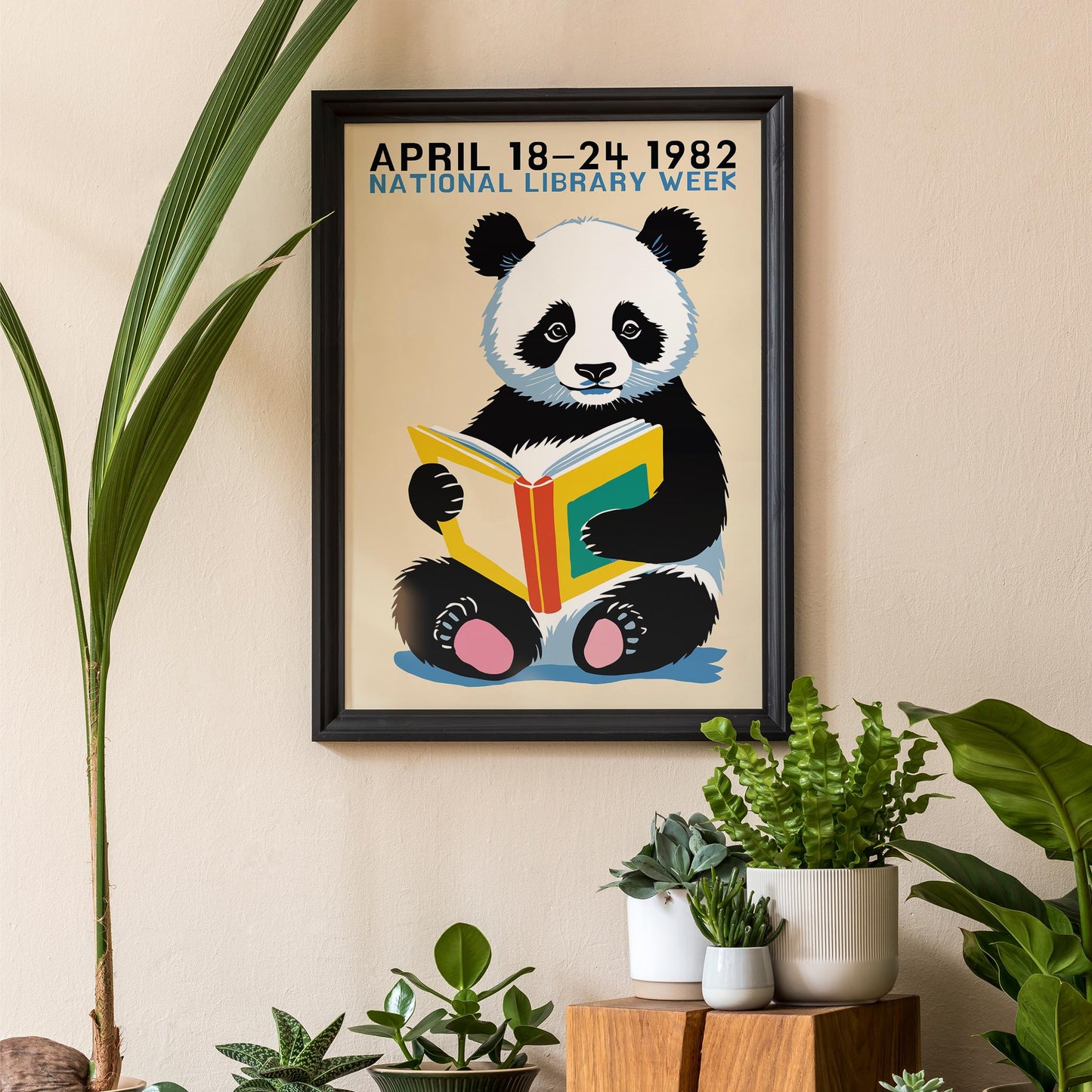 1982 Panda Reading Retro Wall Art