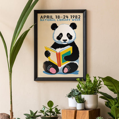 1982 Panda Reading Retro Wall Art