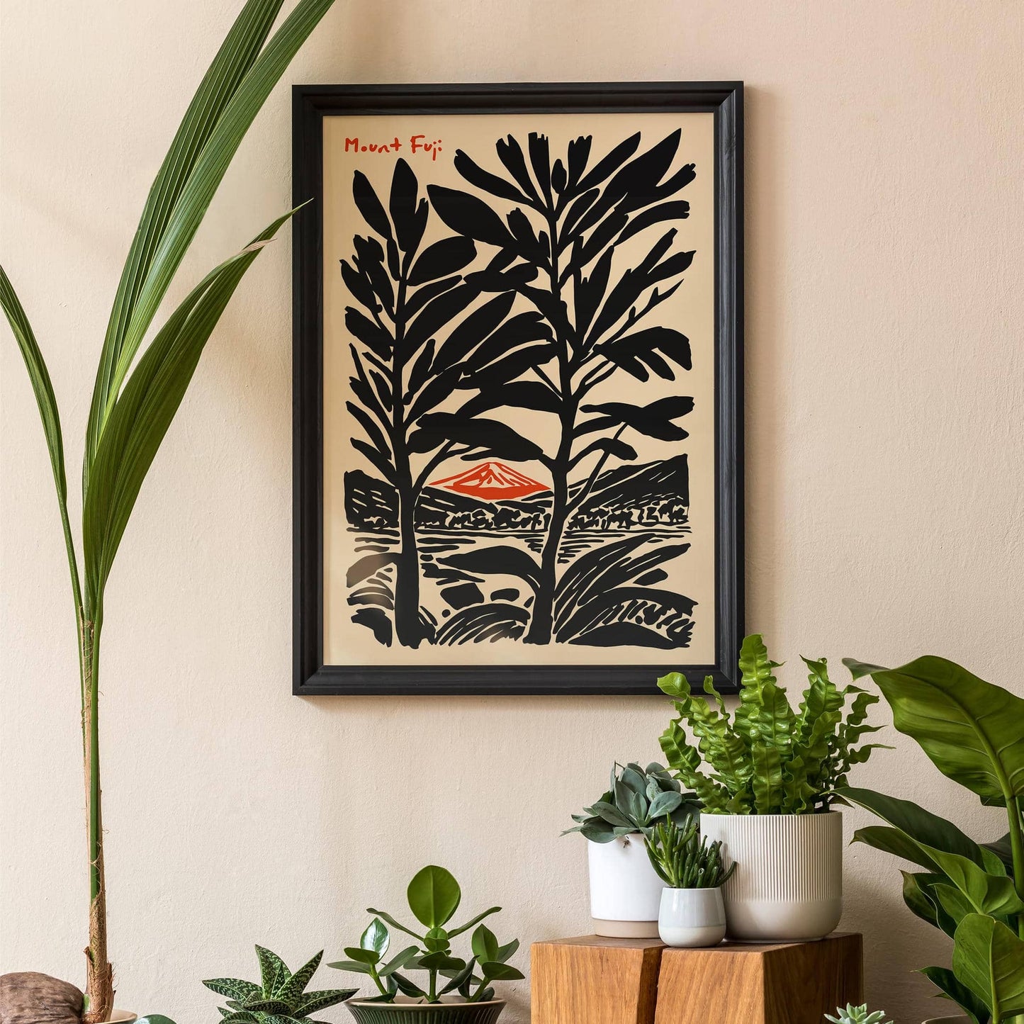 Mount Fuji Travel Black Ink Style Poster
