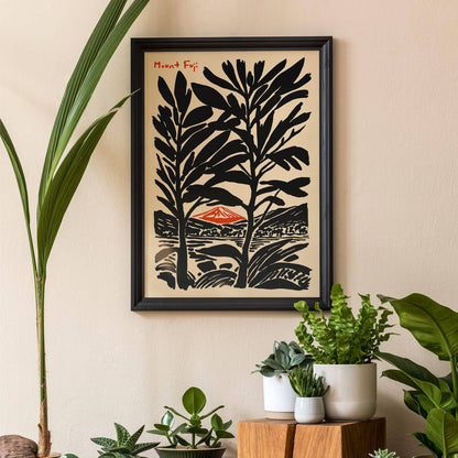 Mount Fuji Travel Black Ink Style Poster