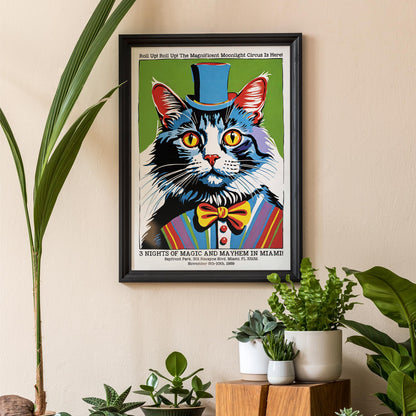 Miami 1989 Circus Cat Poster Moonlight Carnival Print