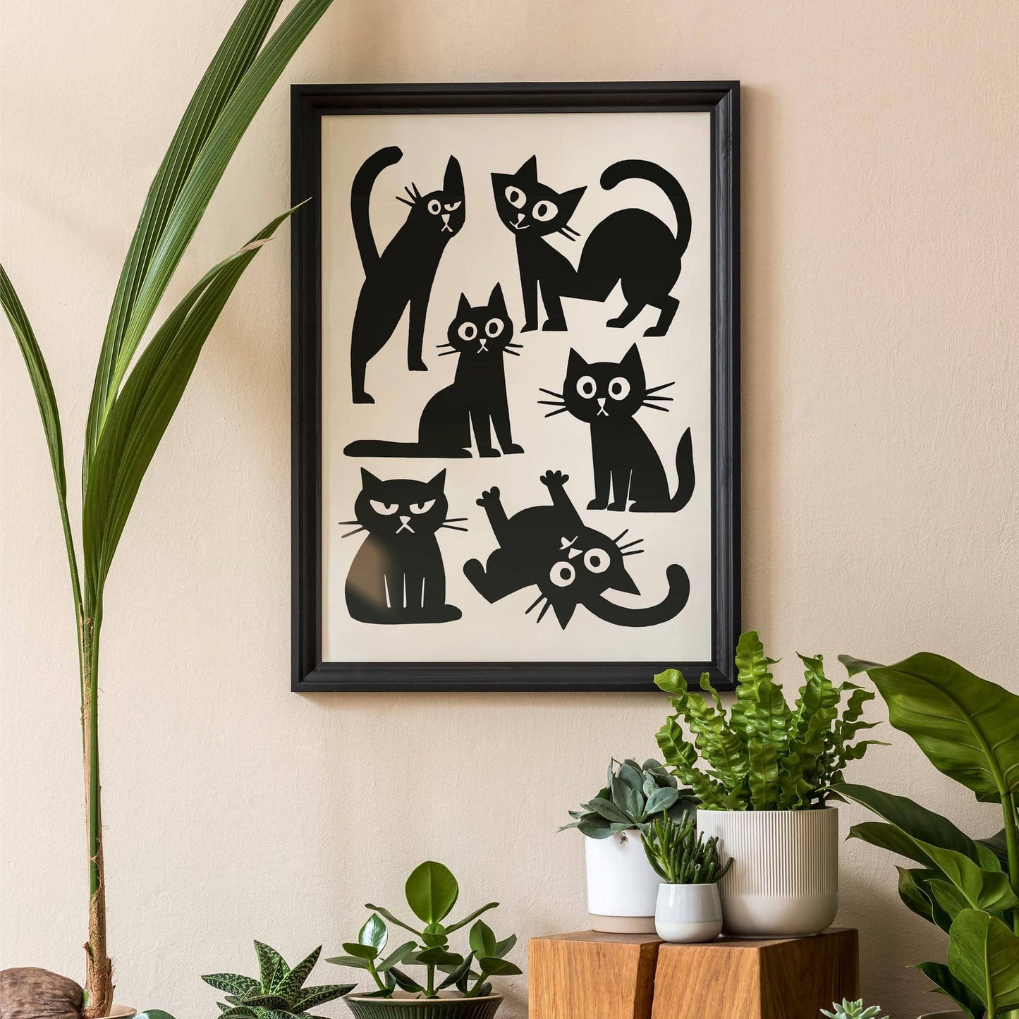 Black & White Funny Cats Print – Modern Wall Decor