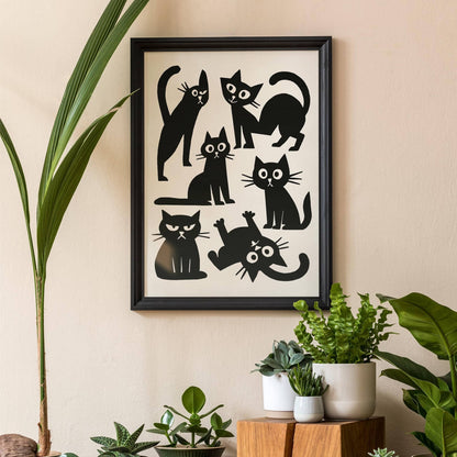 Black & White Funny Cats Print – Modern Wall Decor