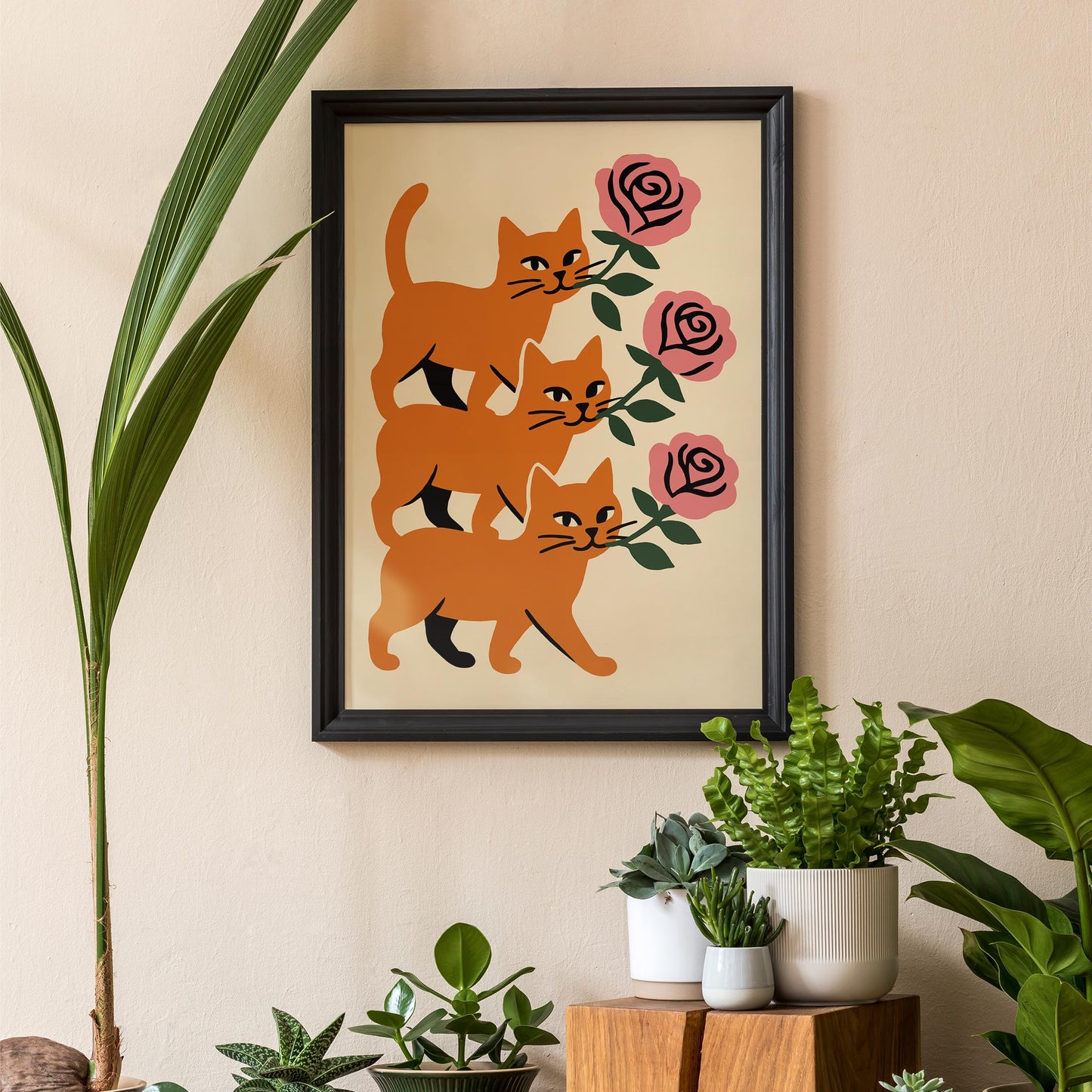 Cats and Roses Art Print