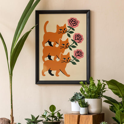 Cats and Roses Art Print