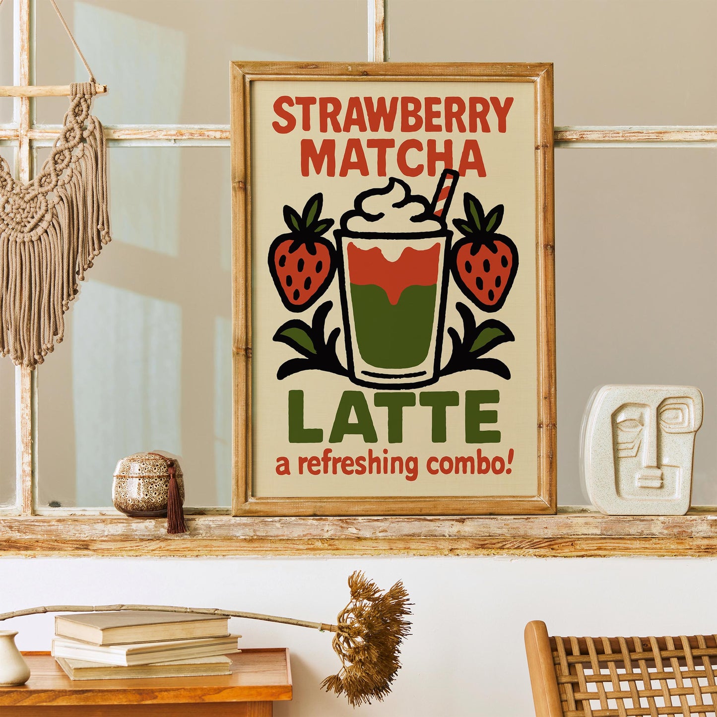 Strawberry Matcha Latte Wall Print