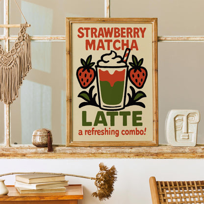 Strawberry Matcha Latte Wall Print
