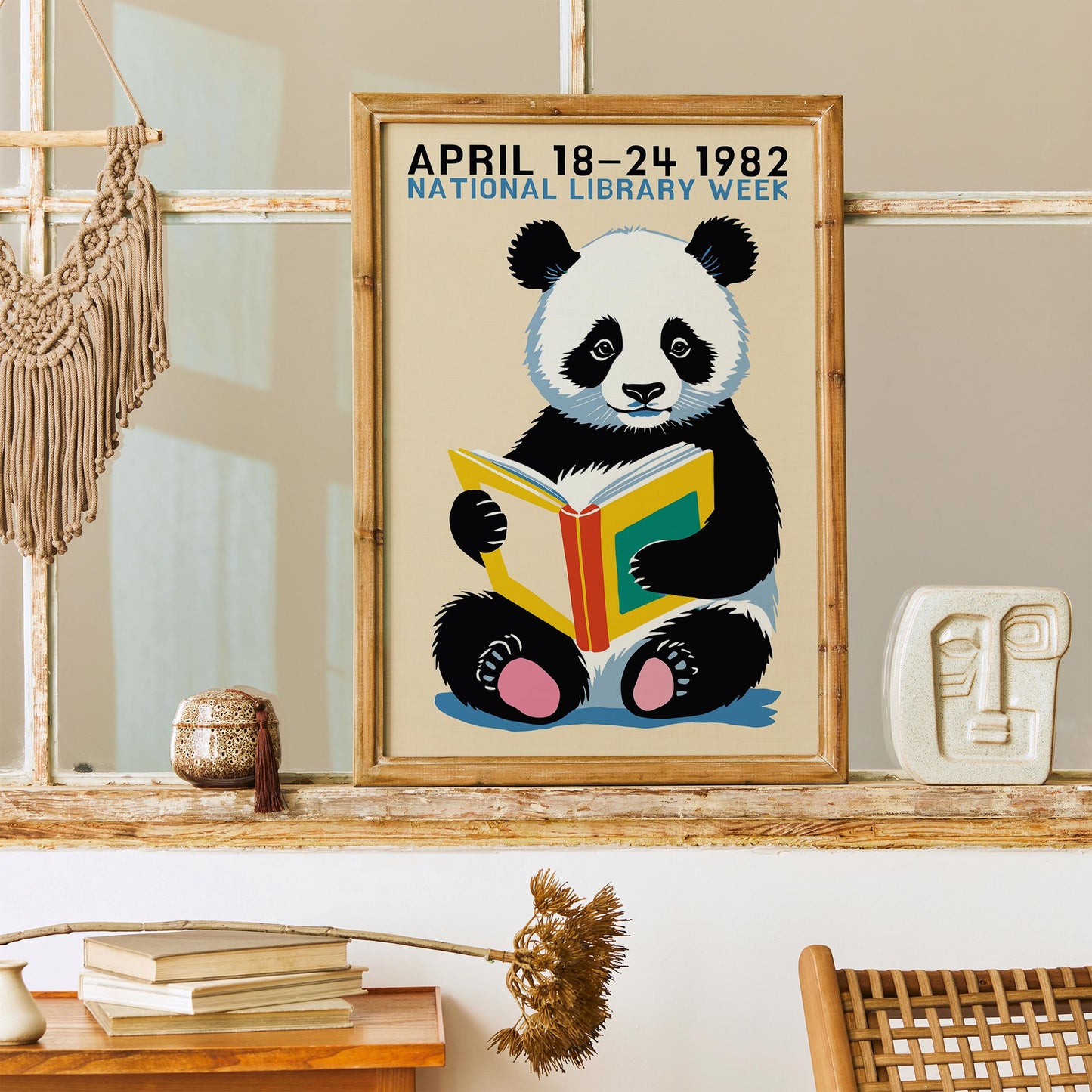 1982 Panda Reading Retro Wall Art