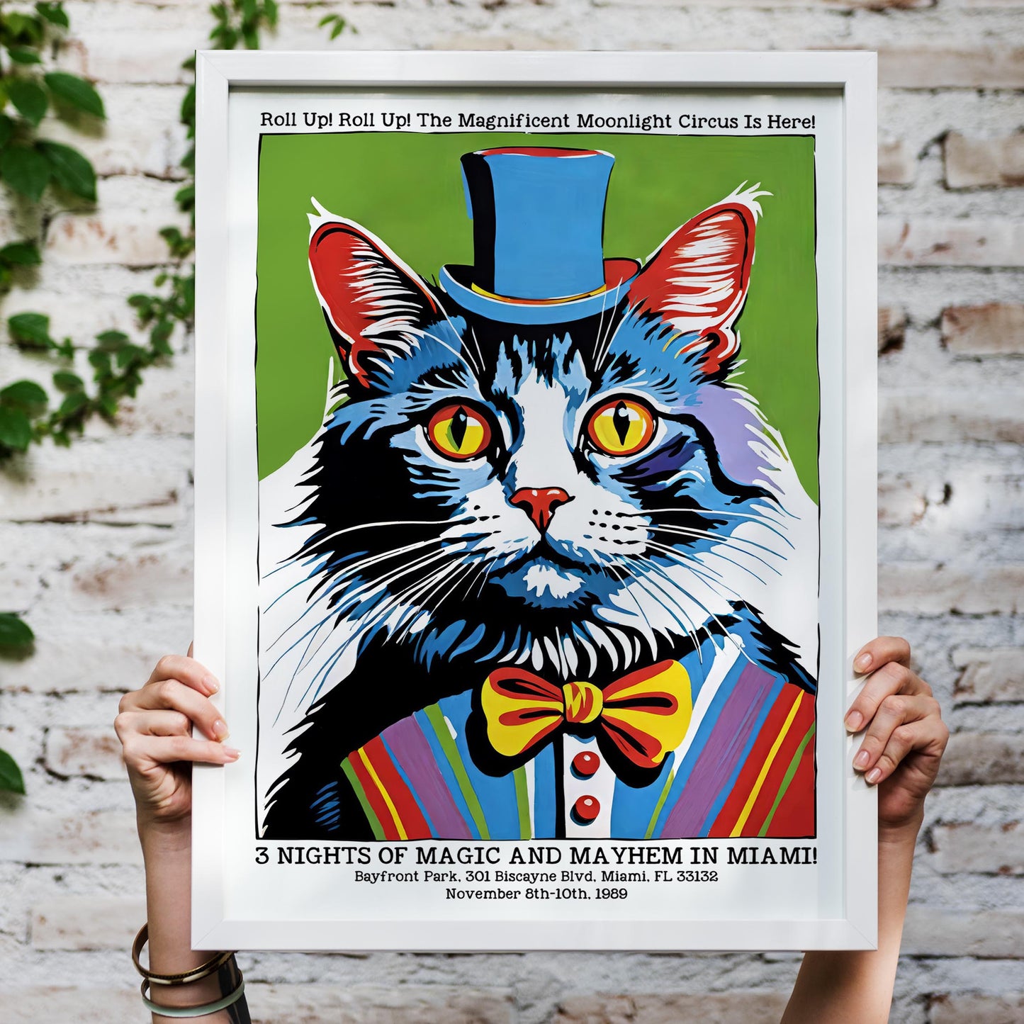 Miami 1989 Circus Cat Poster Moonlight Carnival Print