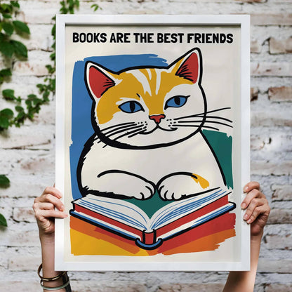 Books & Cats Wall Art Print