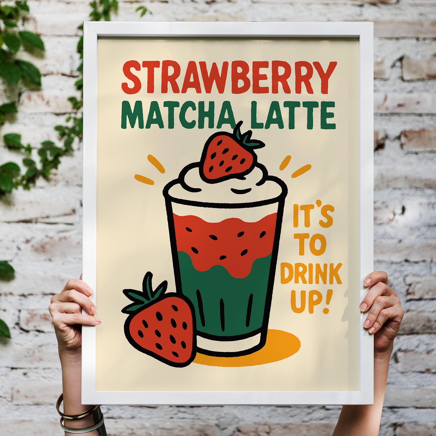 Strawberry Matcha Drink Wall Art