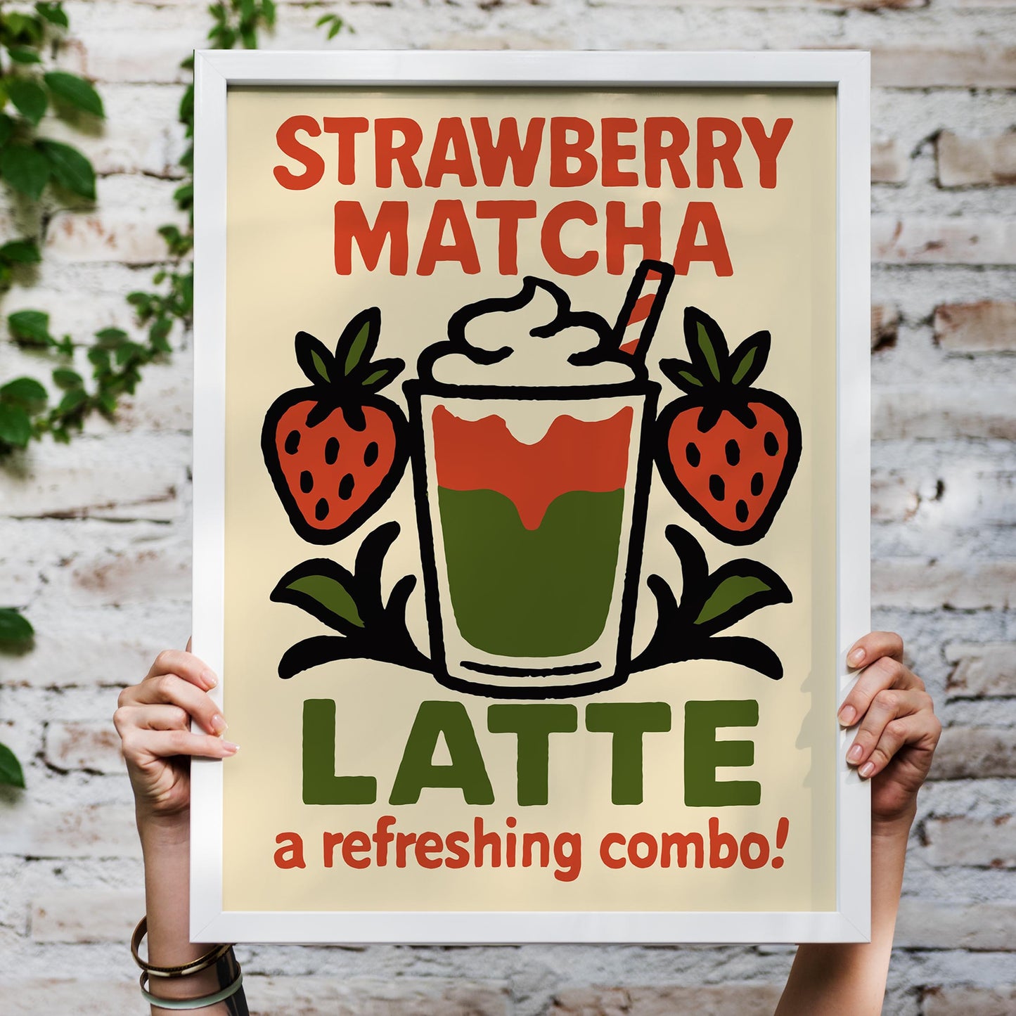 Strawberry Matcha Latte Wall Print