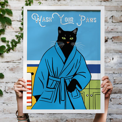 Black Cat Bathrobe Wall Print