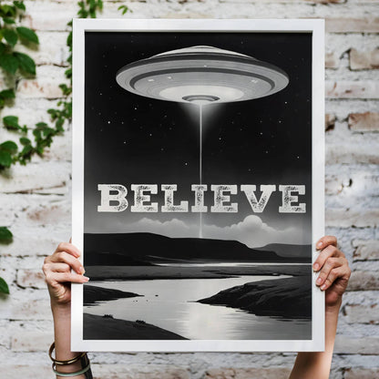 BELIEVE - Vintage UFO Poster Print