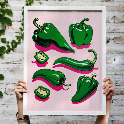 Green Peppers Quirky Wall Art Print