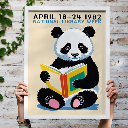 1982 Panda Reading Retro Wall Art
