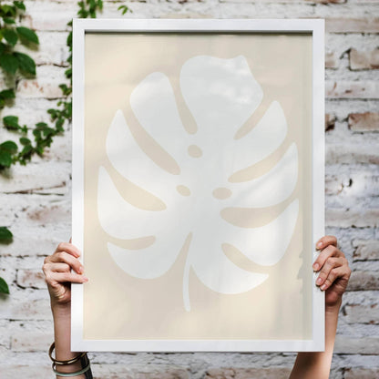 White Monstera Leaf Art Print – Minimal Botanical Wall Decor