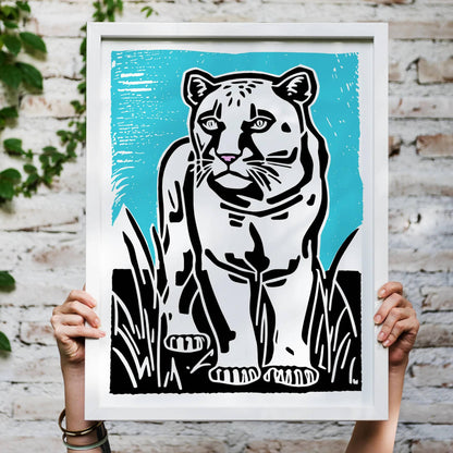 White Panther Linocut Art Poster - HypeSheriff