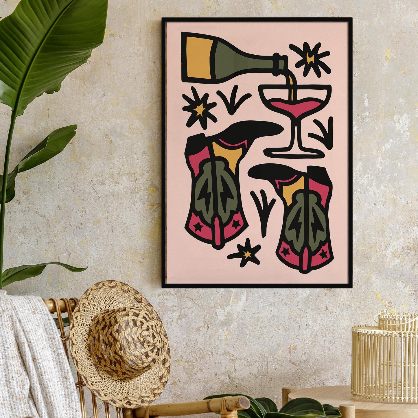 Wine Boots Party Poster - Retro Kitchen Wall Art