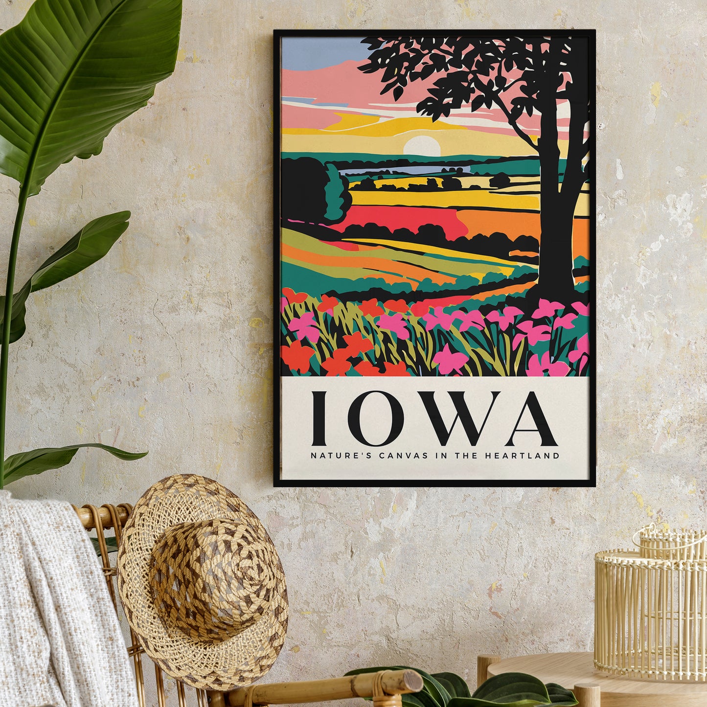 Iowa Colorful Landscape Travel Poster