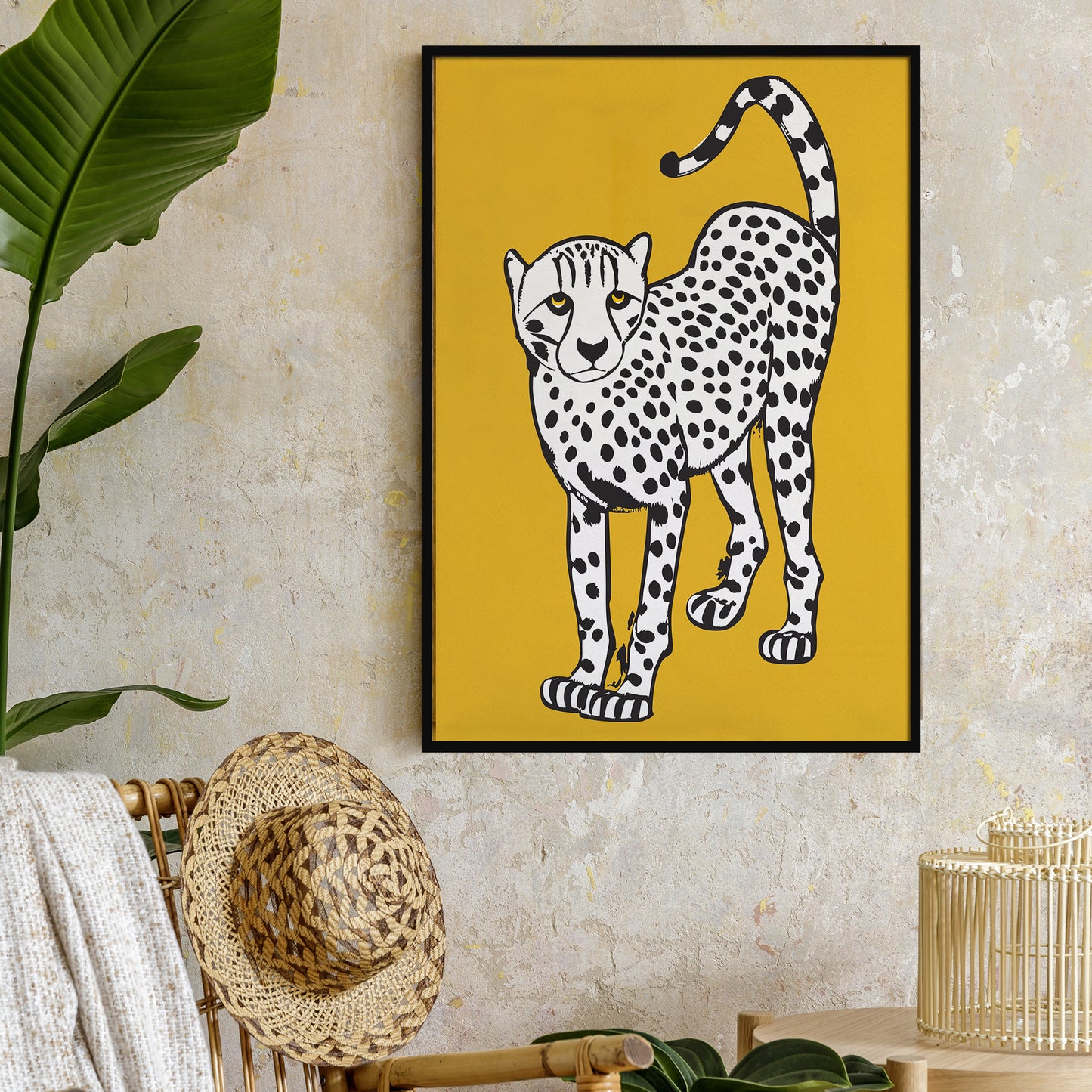 White Jungle Cat Quirky Art Print