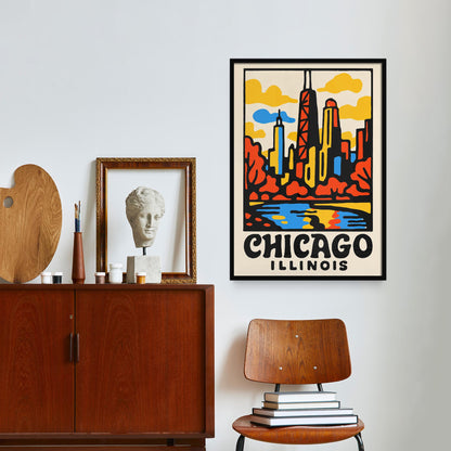 Chicago Skyline Retro Poster Print