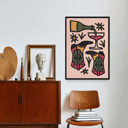 Wine Boots Party Poster - Retro Kitchen Wall Art