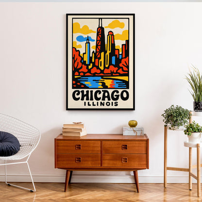 Chicago Skyline Retro Poster Print
