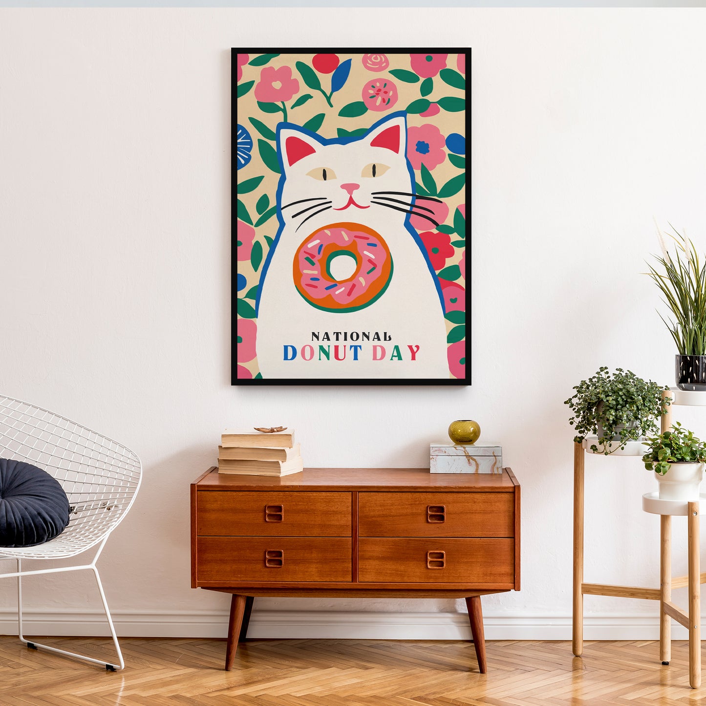 National Donut Day Pink Cat Poster 2024