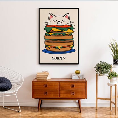 Guilty - Funny Cat Hamburger Art Print