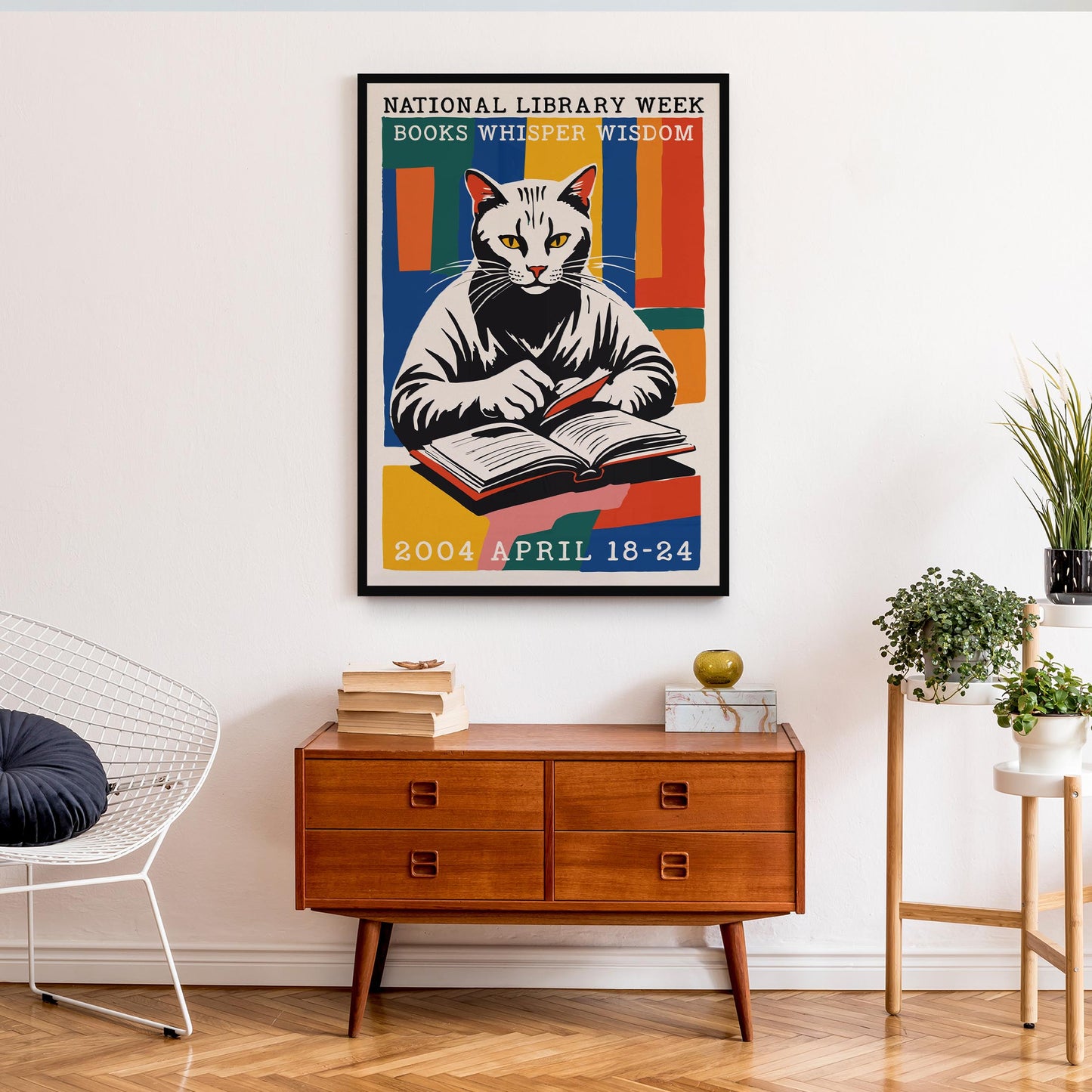 Library Cat Reading Poster