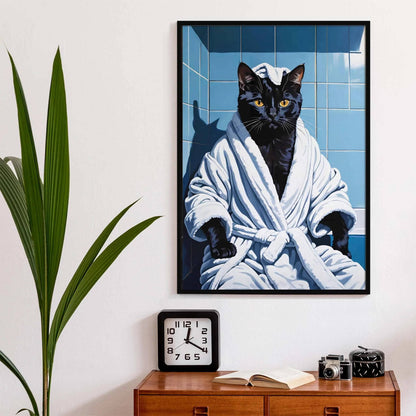 Funny Cat in Bathrobe Art Print