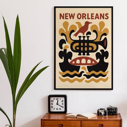 New Orleans Trumpet Poster - Jazz City Art Print