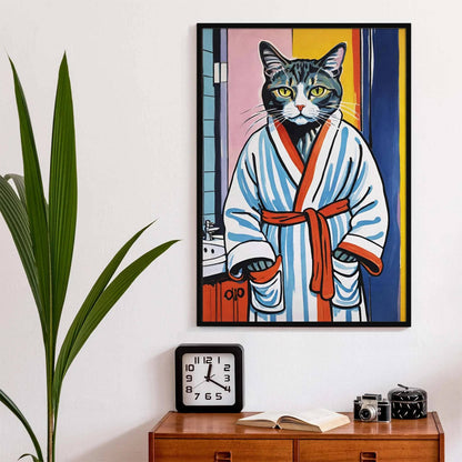Bathrobe Cat Bathroom Poster Print