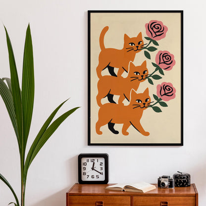 Cats and Roses Art Print