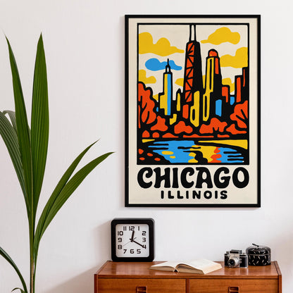 Chicago Skyline Retro Poster Print