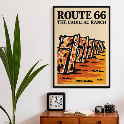 Route 66 Cadillac Ranch Poster - Retro Travel Art