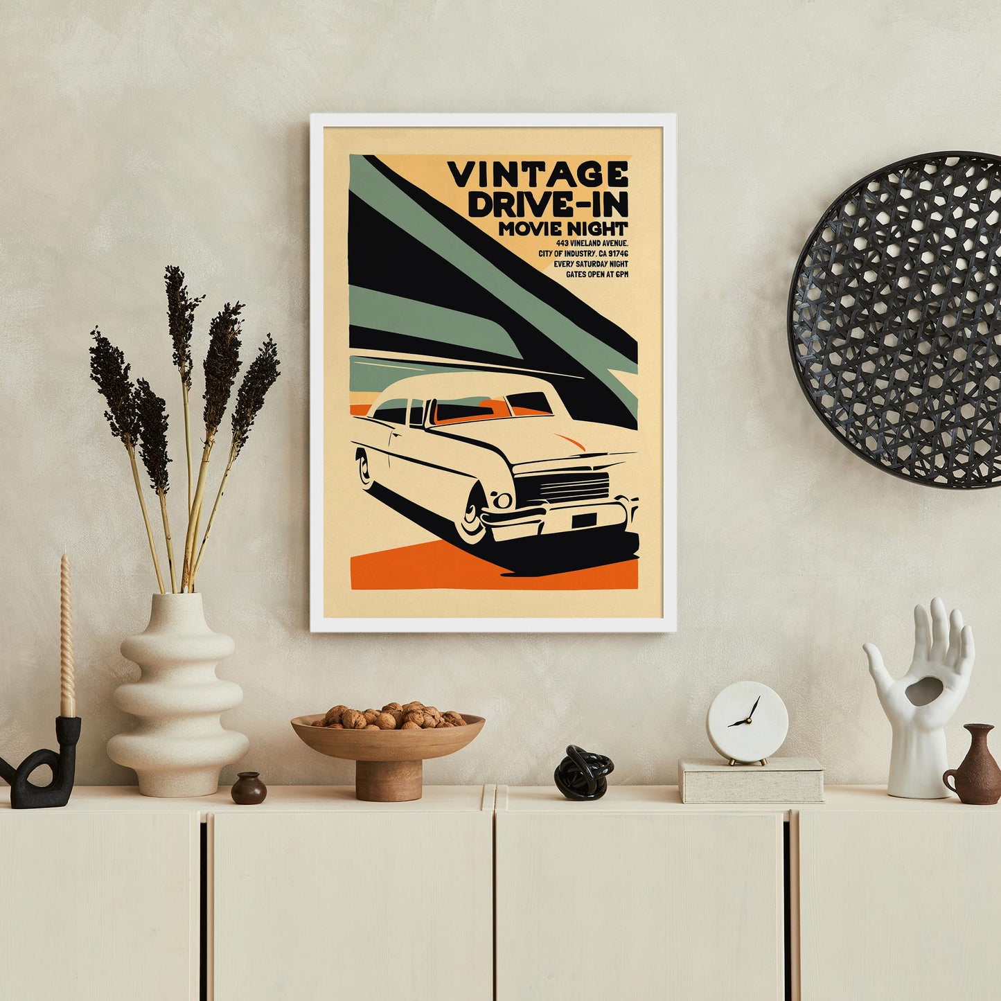 Retro Classic Car Drive-In Wall Art Print