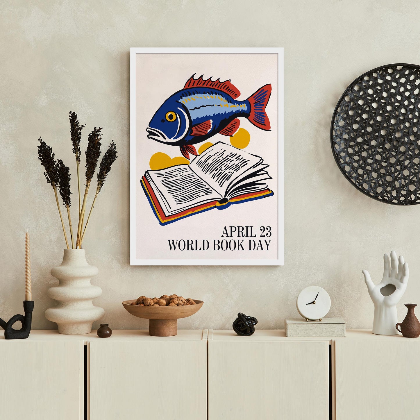 World Book Day Fish Reading Poster Print