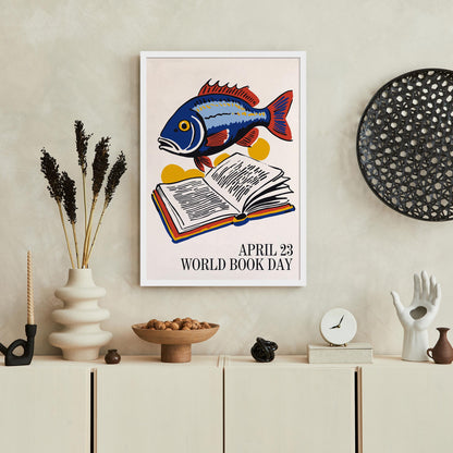 World Book Day Fish Reading Poster Print