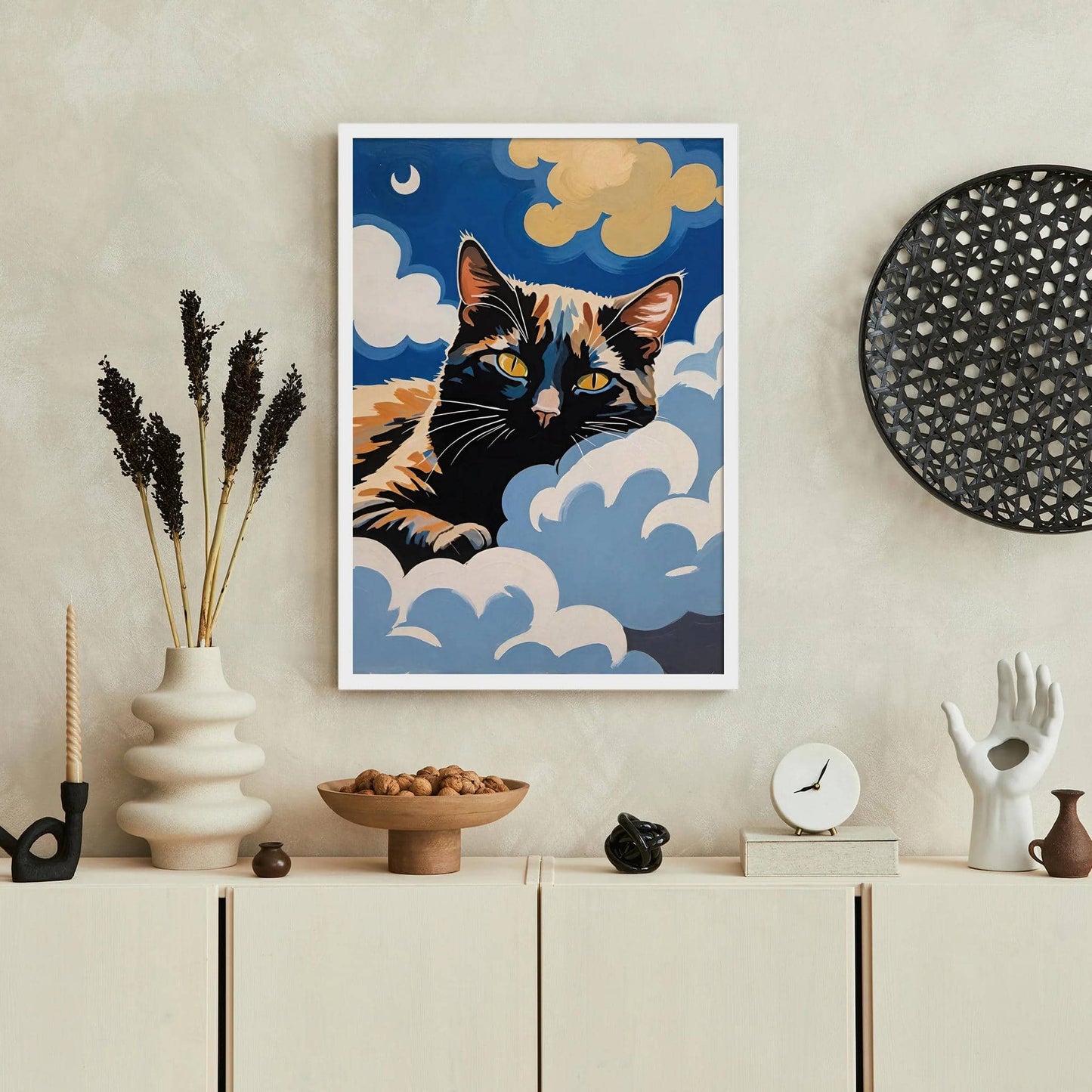 Sleepy Black Cat Wall Art Print