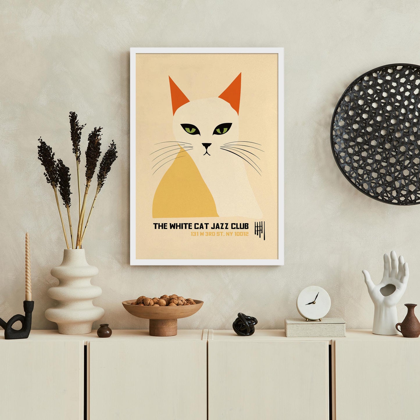 Retro Cat Music Wall Art Print