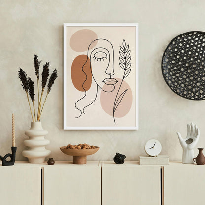 Neutral Boho Woman Face Line Art Print