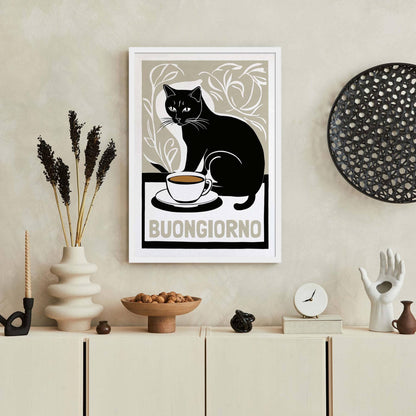 Buongiorno Cat Coffee Poster Print