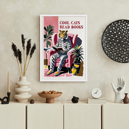 Cool Cats Read Books Tiger Art Print