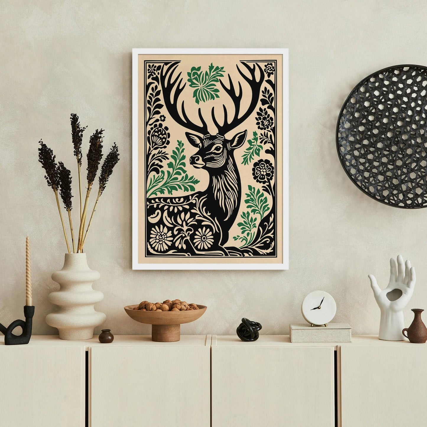 Rustic Linocut Style Deer Poster
